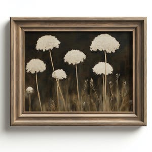 Queen Anne’s Lace Wildflower Wall Art, Moody Neutral Botanical Oil Painting, Vintage Flower Printable, Rustic Farmhouse Digital Download