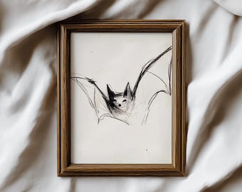 Vintage Bat Sketch Digital Art Print - Spooky Halloween Instant Download - Gothic Creature Wall Art - Unique Rustic Printable Decor