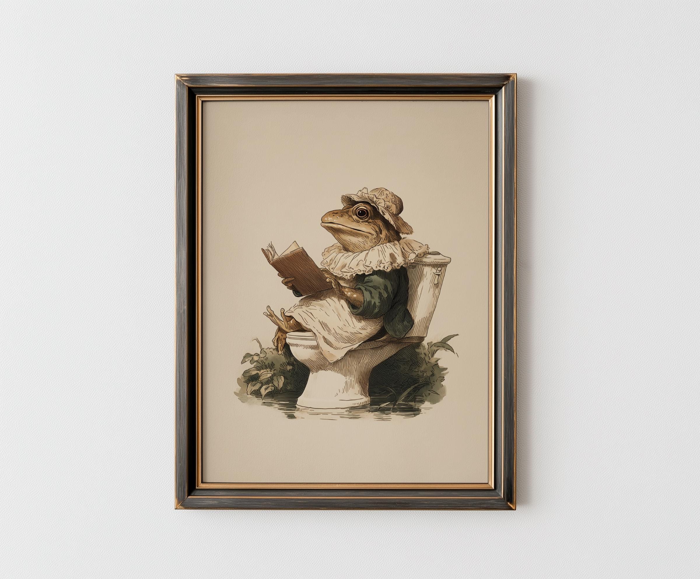 Vintage Frog Bathroom Art Set | Funny Victorian Animal Print | Reading ...