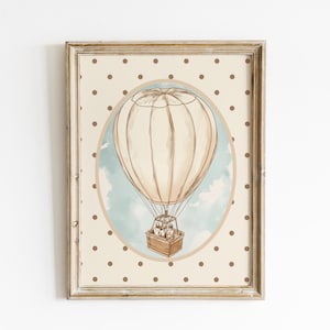Hot Air Balloon Print, Vintage Nursery Decor, Whimsical Travel Decor, Baby Shower Gift, Gender Neutral Kids Room Print, Nursery Wall Art