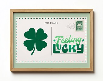 St Patricks Day Wall Art, Feeling lucky print, St Patrick's Day Printables, Postcard print, St Patricks Day Gift, Trendy horizontal print