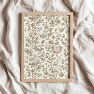 Vintage Brown Floral Textile Print | Antique Botanical Chintz Wall Art | Rustic Farmhouse Linen Decor | Cottagecore Art | Digital Download