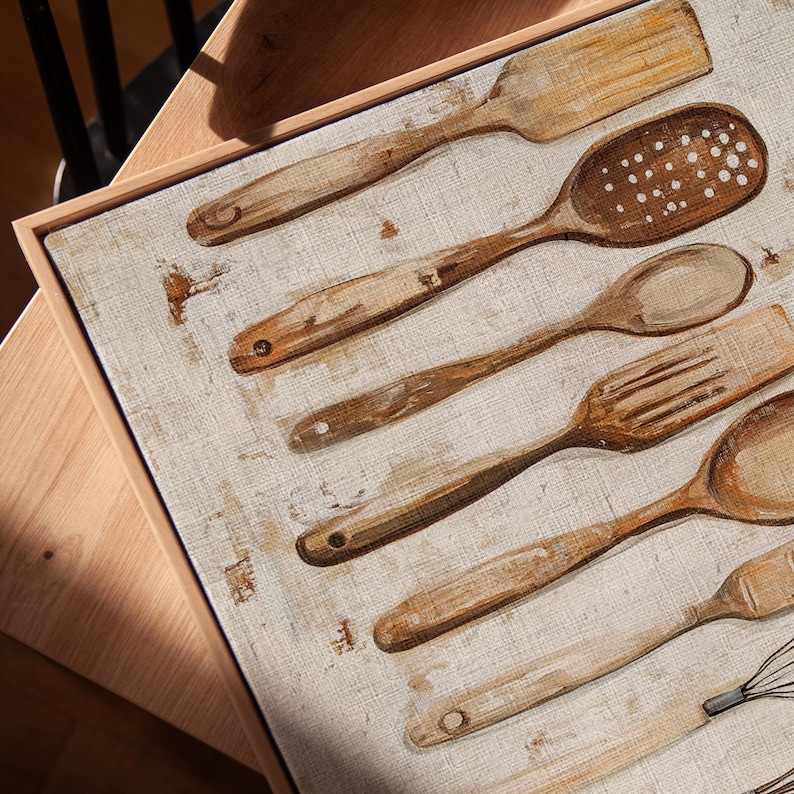 Rustic Kitchen Utensil Print, Farmhouse Kitchen Wall Art, Vintage ...