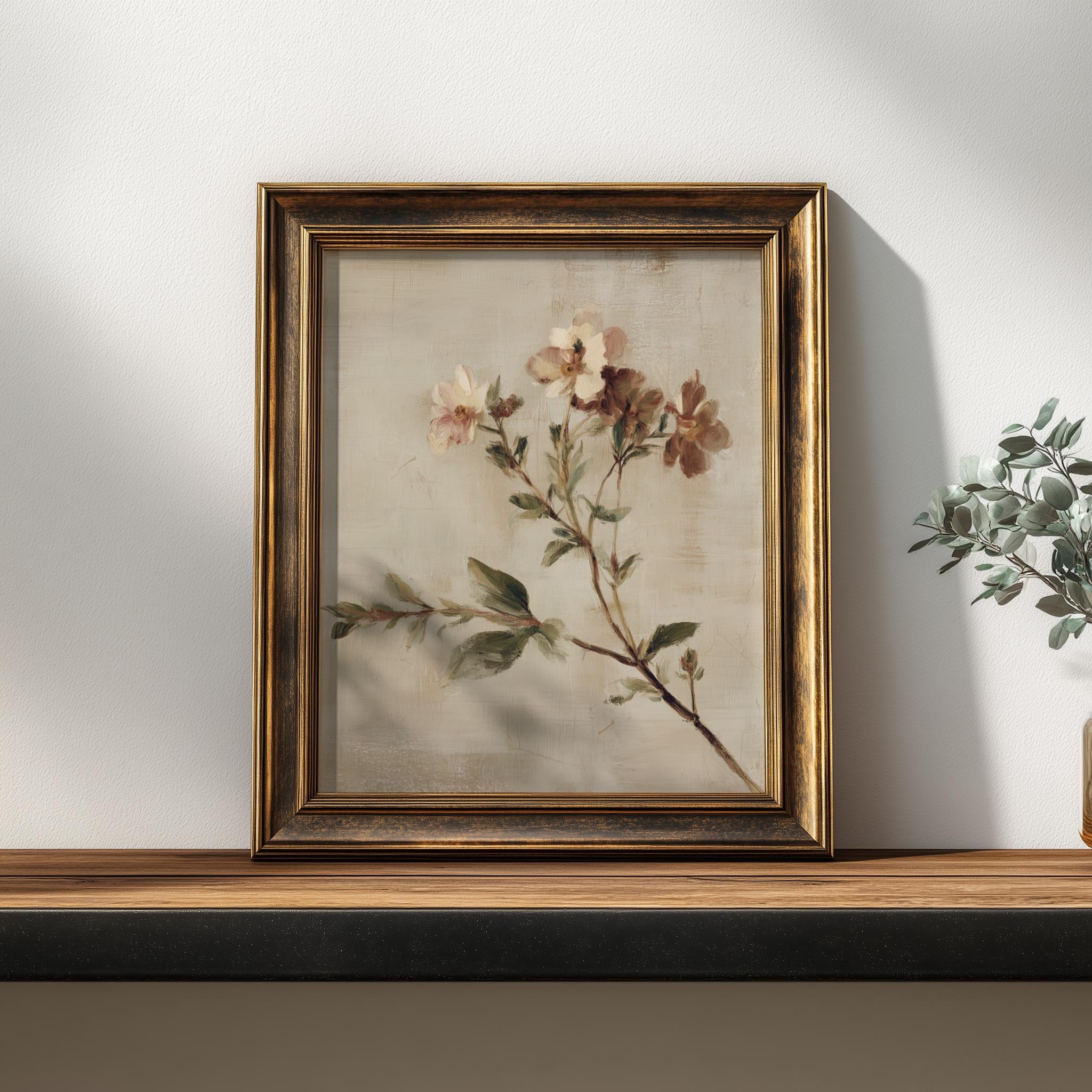 Vintage Wildflower Oil Painting | Muted Floral Wall Art | Antique ...