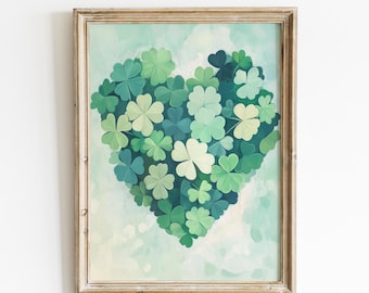 Väggkonst med klöver, dekoration för St Patricks Day, utskrivbar irländsk klöver, dekoration med lyckoklöver, direktnedladdning, säsongsbetonat tryck, väggkonst med irländsk charm