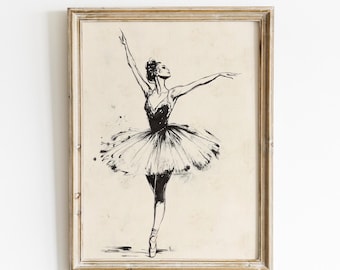 Vintage Ballerina Ink Sketch | Elegant Ballet Dancer Wall Art | Printable Classic Dance Illustration | Classic ballerina decor print