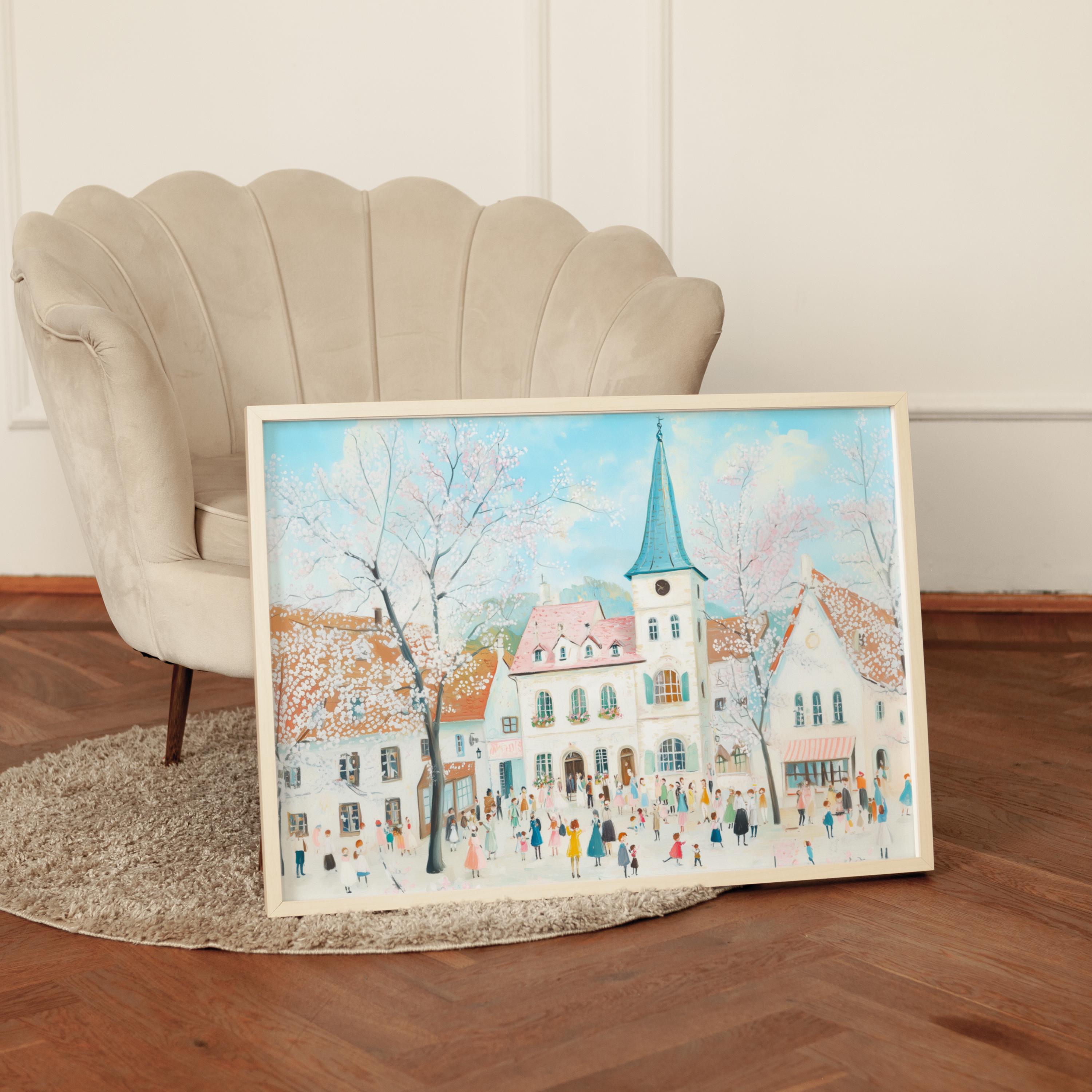 Spring Artist Print Charming Spring Print, Pastel Wall Art, Pastel Village Print, Romantic ...