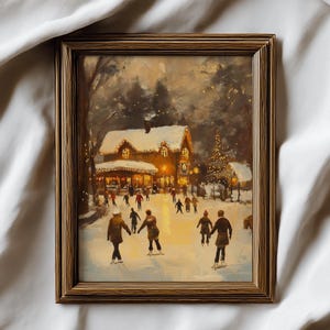 Christmas Ice Skating Village Print | Festive Holiday Wall Art | Snowy Landscape Decor | Printable Digital Download | Winter Printable art