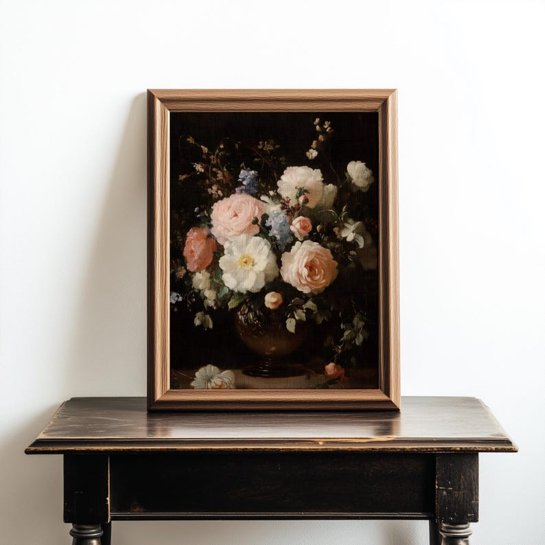 Vintage Floral Bouquet Oil Painting, Dark Academia Wall Art, Antique ...