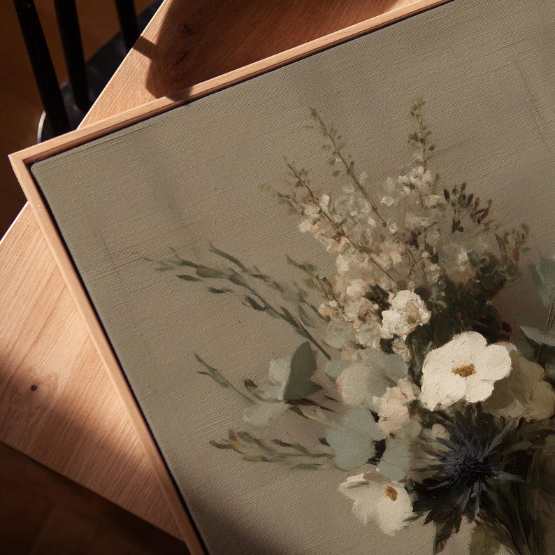 Vintage Wildflower Bouquet Oil Painting | Moody Floral Wall Art ...