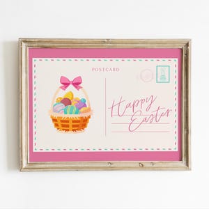 Cartolina di Buona Pasqua stampabile – Arte murale primaverile pastello, tipografia moderna per le feste, grazioso decoro per il brunch di Pasqua, cartello con download immediato