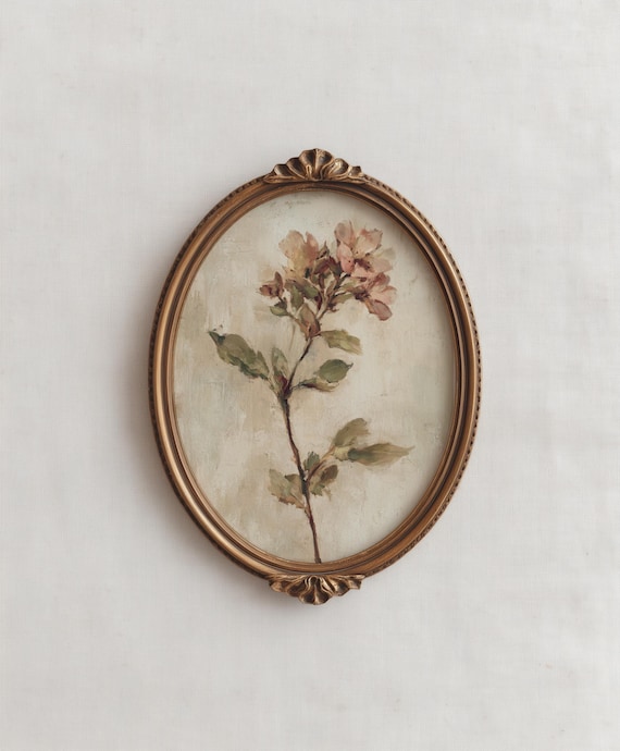 Vintage Wildflower Oil Painting | Muted Pink Floral Wall Art | Neutral Botanical Print | Antique Flower Print | Cottagecore Decor