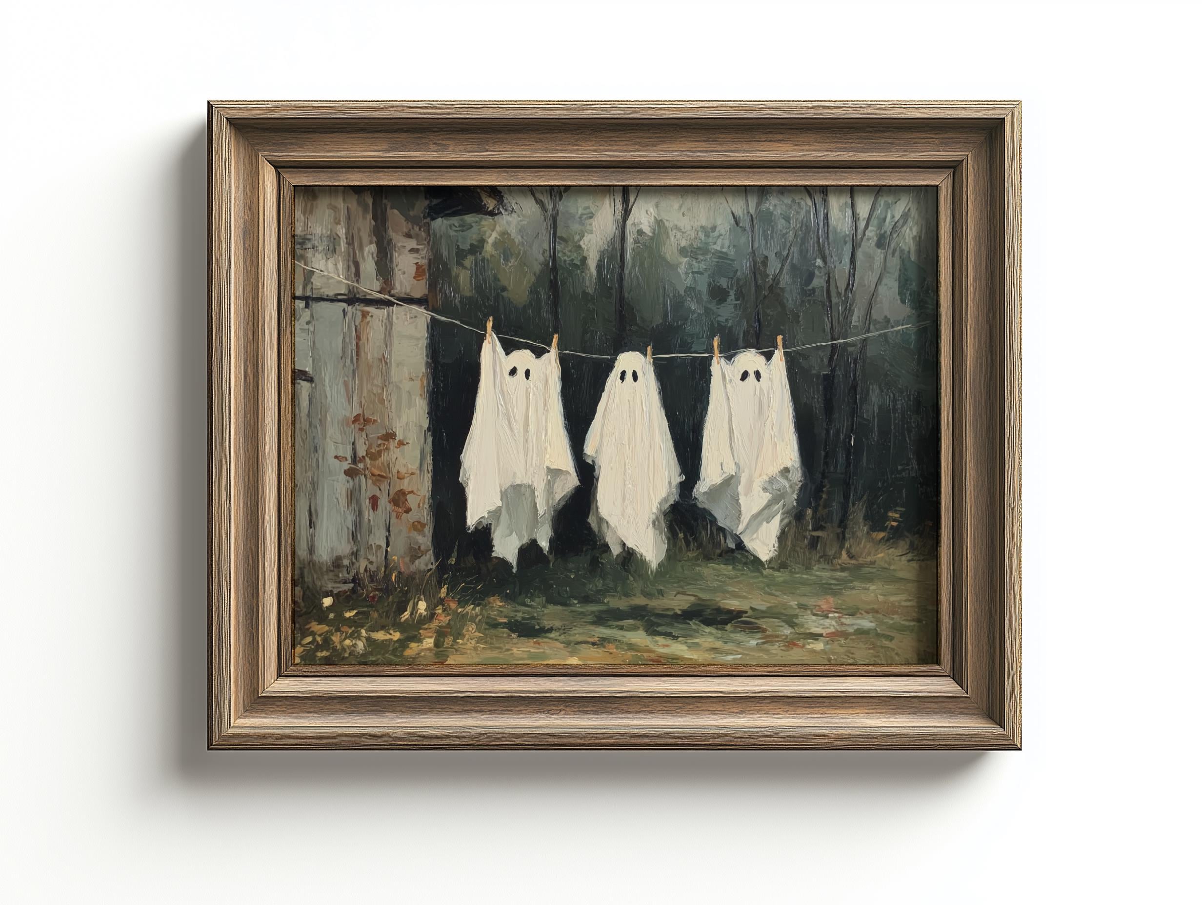 Vintage Ghosts on Clothesline Digital Art Print, Spooky Halloween Decor ...