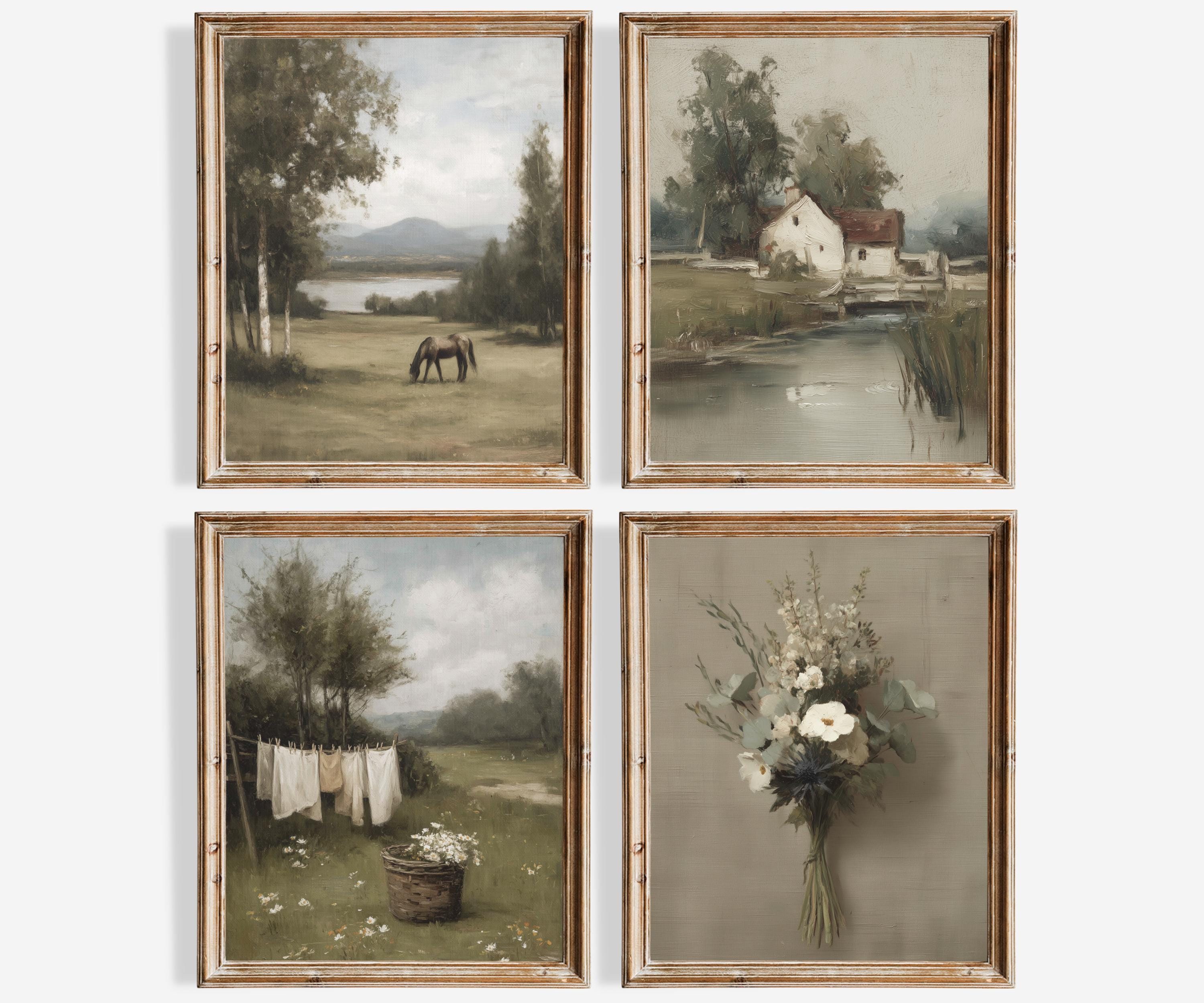 Vintage Farmhouse Gallery Wall Set | Set of 4 Antique Paintings ...