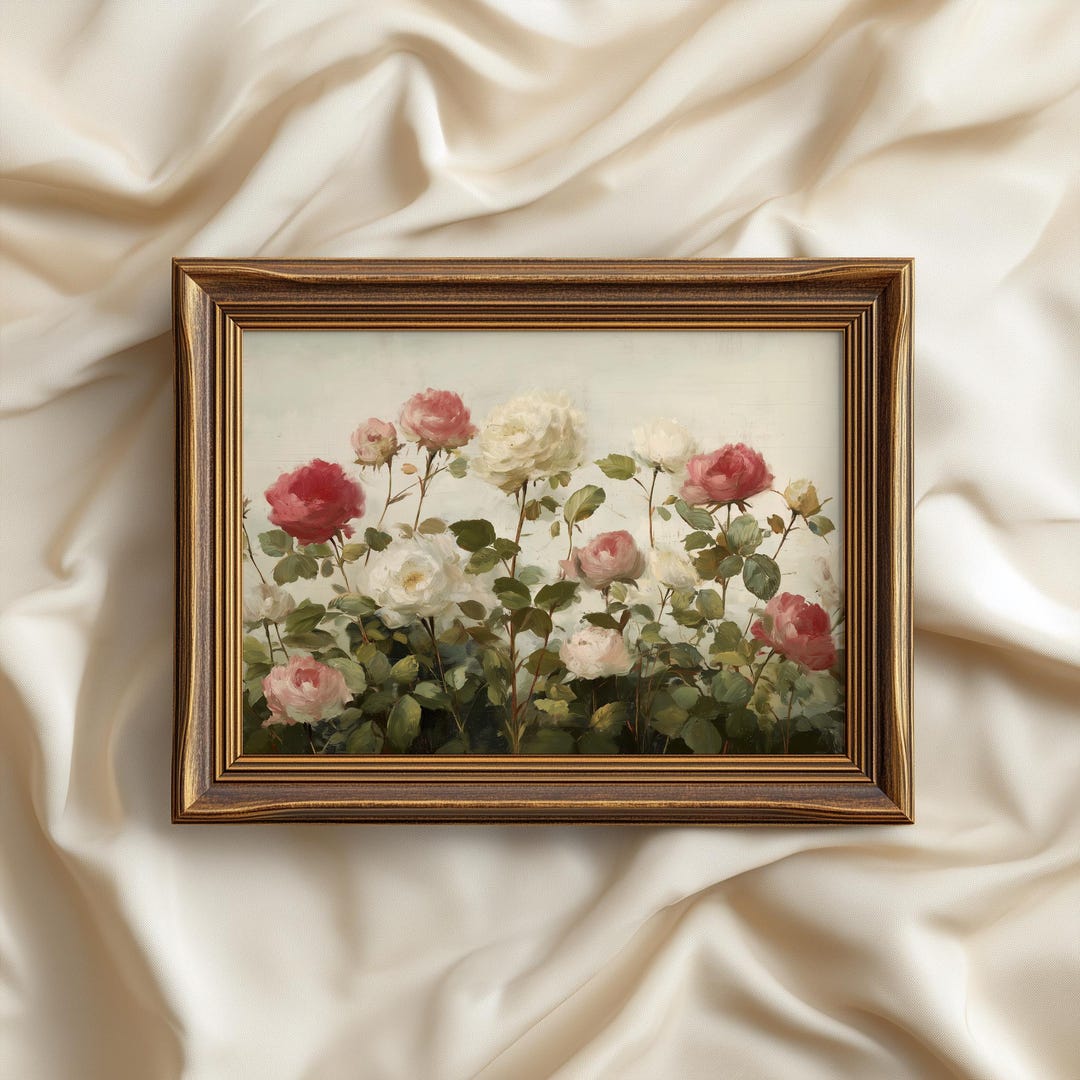 Vintage Roses Oil Painting | Floral Wall Art | Antique Garden Flower ...
