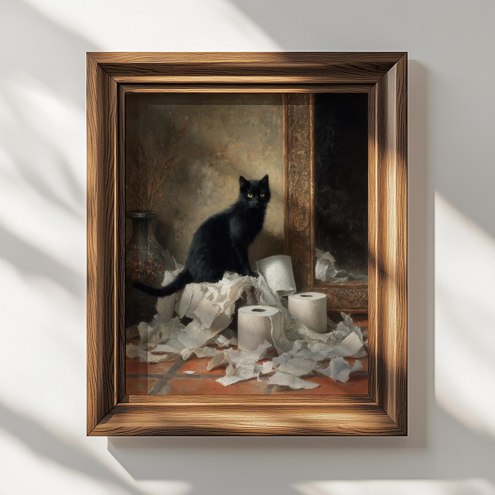 Vintage Black Cat Art Print | Mischievous Cat Painting | Funny Pet Wall ...