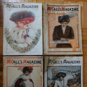 4 1907 - 1910 McCall&#39;s Magazine Wedding Fashion Color Plate Clothing Household Sewing Cooking Antique Stories Advertising Ad Complete Books