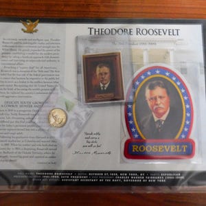 1946 President Theodore Teddy Roosevelt Stamp Premium Kelloggs Vintage Railroad Advertising Embroidered Patch Coin Card Collection LOT