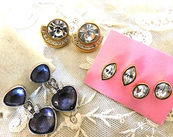 Stunning Lot SIGNED Swarovski Post Earrings Set Crystal Ice Diamond Gold Plate Oceanic Tanzanite Dangle Clip Ons Set Swan Designer Vintage