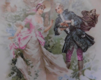 Antique Portrait Porcelain 9.75inch Serving Bowl Courting Gentleman & Lovely Lady Romance Cameo Fine China Edwardian Art Nouveau