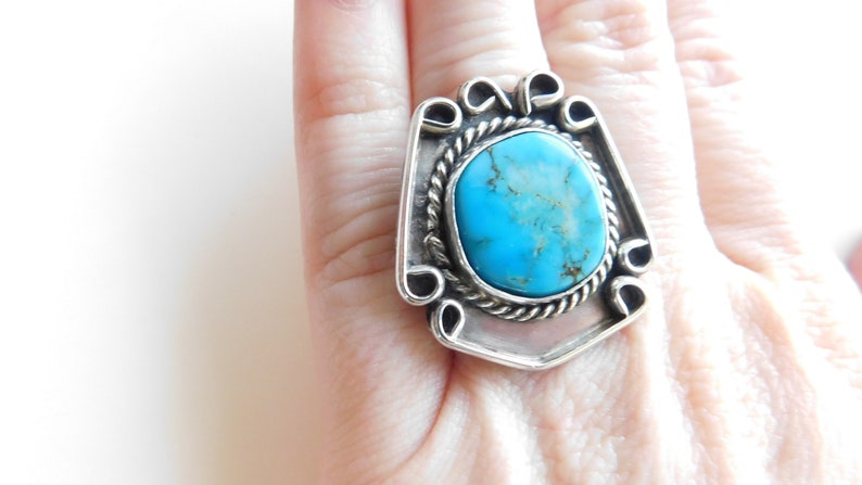 Vintage 1.25inch Mount Navajo Native American Indian Turquoise Ring Size 6 Southwest
