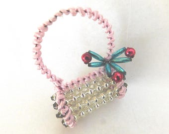 Antique Christmas Ornament Silver Gablonz ? Mercury Glass Bead Wire Wrapped Purse or Ladies Muff For a Feather Tree