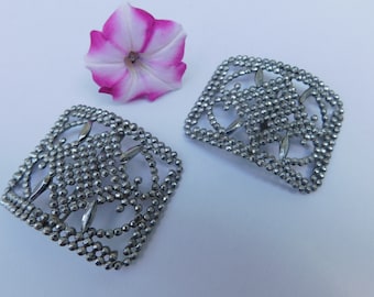 Antique Cut Steel Shoe Clips 2" Buckles Made in France Riveted Large Set French Victorian