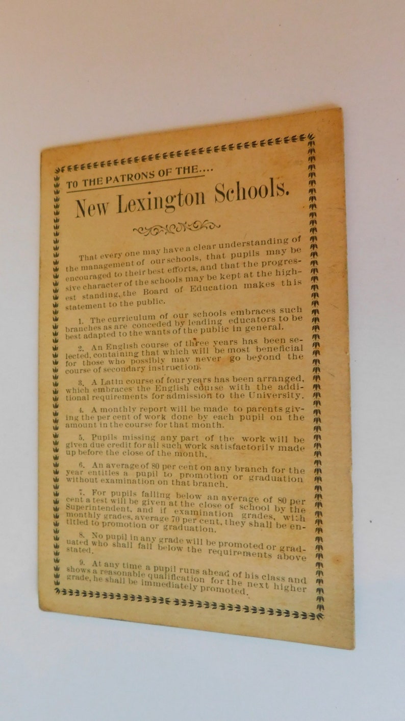 1898 /& 1899 The New Lexington Public Schools Ohio Report Card for Nial Flowers Antique Victorian Student Grades