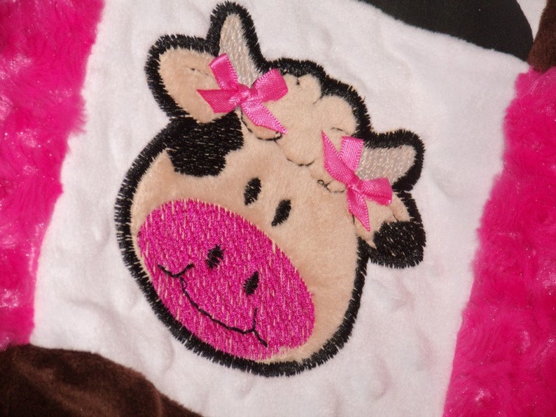 Cow Print Patchwork Baby Blanket Hot Pink and White Baby Blanket Cow Applique
