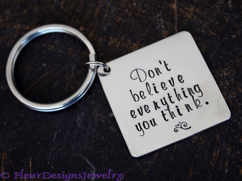 Hand Stamped Stainless Steel Key Chain – Positive Thinking Gift - Etsy
