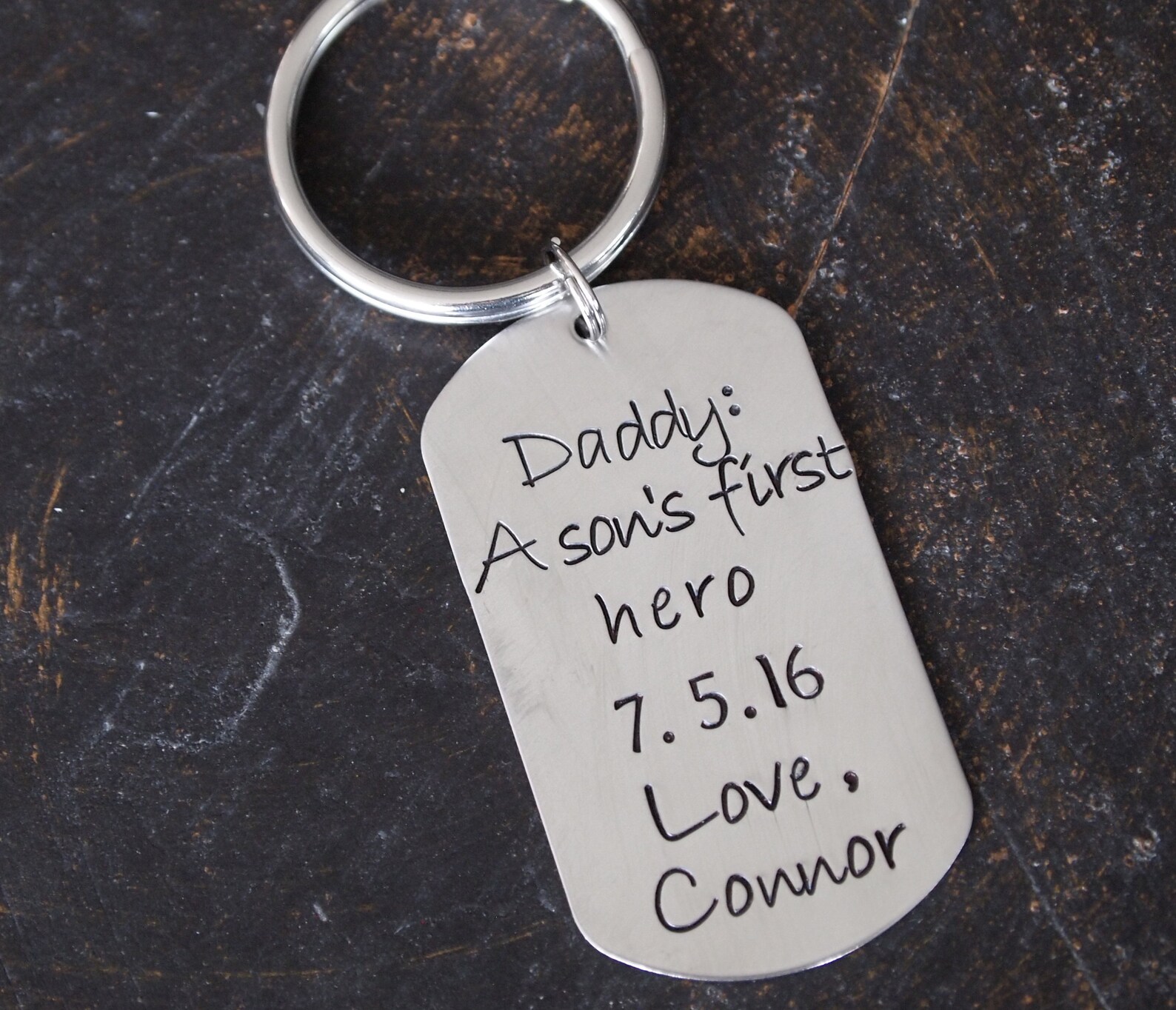 Personalized Dog Tag Keychain Custom Message Hand Stamped Key Etsy