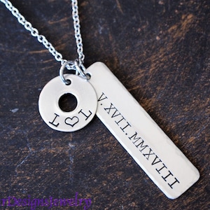 Anniversary Date Jewelry For Him or Her, Personalized Roman Numeral Date Necklace, Bar Necklace for Him or Her