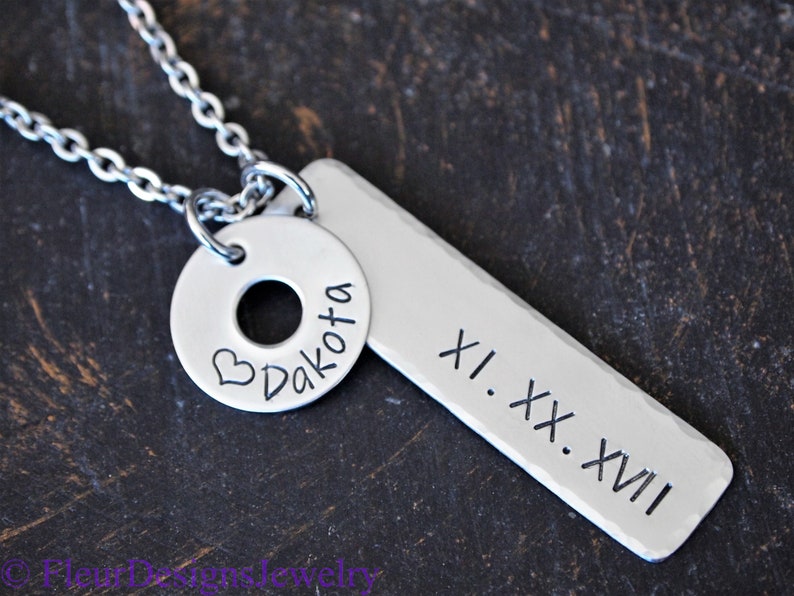 Custom Roman Numeral Date Necklace, Anniversary Date Jewelry, Personalized Name and Date Jewelry image 7