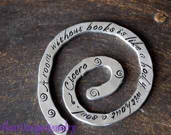 A Room without Books... Cicero Quoted Bookmark, Hand Stamped Bookmark, Custom Bookmark