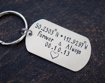 Personalized Dog Tag Keychain, Custom Message Hand Stamped Key Chain, Custom Dog Tag Keychain