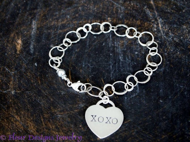XOXO Heart Charm Bracelet I Love You Silver Charm Bracelet Etsy