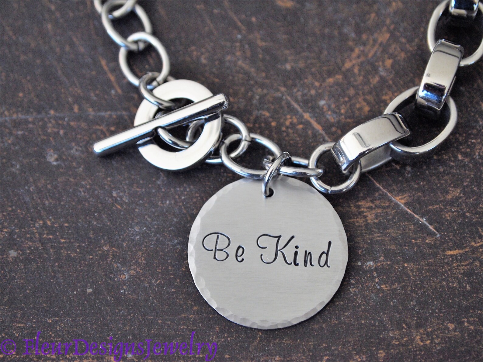 Be Kind Charm Bracelet Chunky Stainless Steel Charm Bracelet Etsy