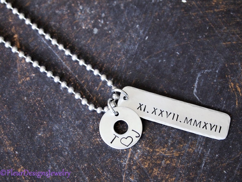 Custom Roman Numeral Date Necklace, Anniversary Date Jewelry, Personalized Name and Date Jewelry image 2