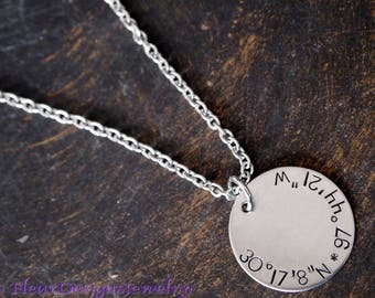 Coordinates Charm Necklace, Coordinates Jewelry, Latitude/Longitude Necklace