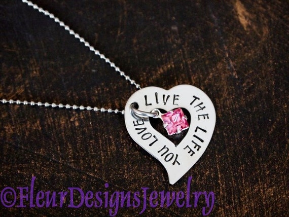 Items similar to Live the Life You Love- Heart Charm Necklace, Hand ...