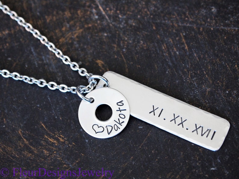 Custom Roman Numeral Date Necklace, Anniversary Date Jewelry, Personalized Name and Date Jewelry image 6