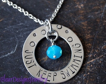 JUST KEEP SWIMMING Necklace, Inspiration Necklace, Jewelry for Swimmers, Inspirational Jewelry