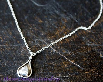 Cubic Zirconium Teardrop Necklace, Cubic Zirconium Solitaire Necklace, Sterling Silver CZ Charm necklace