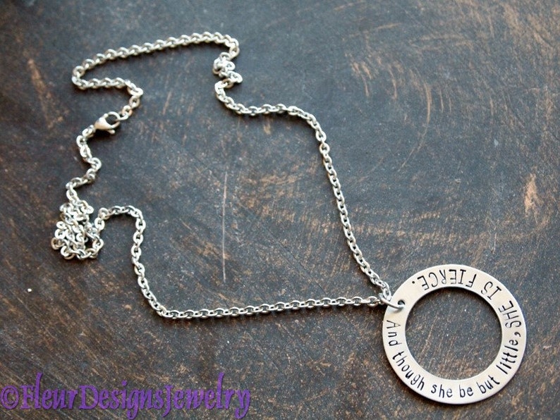 She is Fierce Hand Stamped Washer Pendant, Little and Fierce Hand Stamped Charm Necklace, Inspirational Jewelry image 4