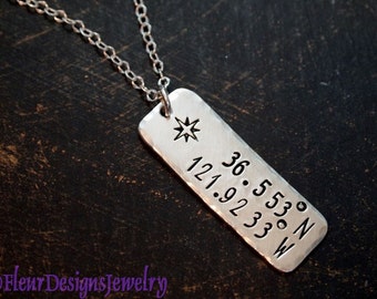 Custom Coordinates Necklace, Latitude & Longitude Necklace, Silver Coordinates Jewelry