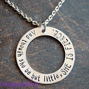 She is Fierce Hand Stamped Washer Pendant, Little and Fierce Hand Stamped Charm Necklace, Inspirational Jewelry image 2