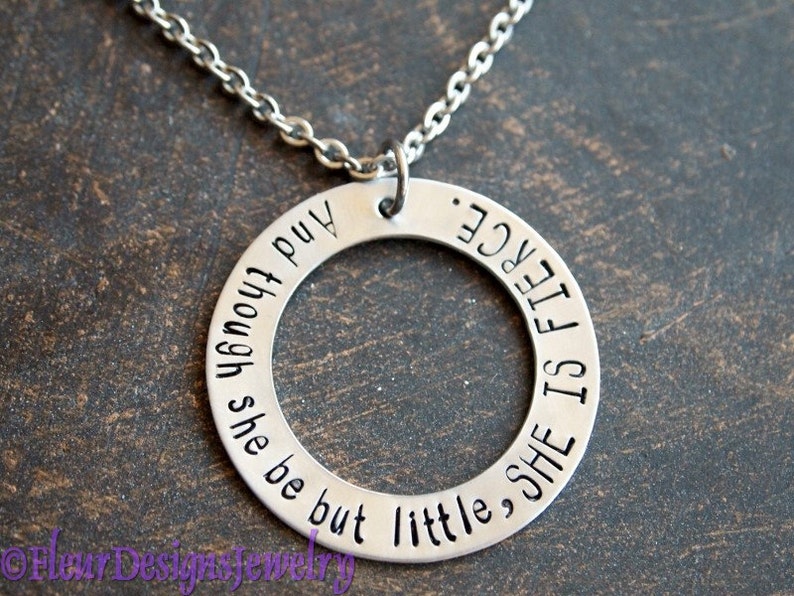 She is Fierce Hand Stamped Washer Pendant, Little and Fierce Hand Stamped Charm Necklace, Inspirational Jewelry image 2