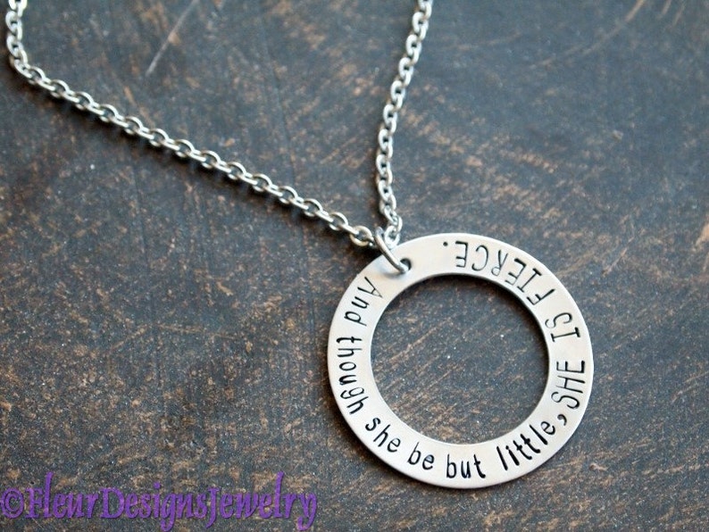 She is Fierce Hand Stamped Washer Pendant, Little and Fierce Hand Stamped Charm Necklace, Inspirational Jewelry image 3