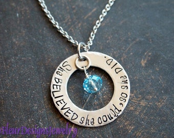 Hand Stamped Inspiration Necklace, Swarovski Crystal, Stainless Steel