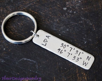 Anniversary Keychain, Wedding Coordinates Keychain, Custom Coordinates Key Chain